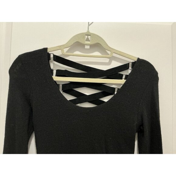 Sky Brand Sweater Small Black Suede Feel Cross Cross Straps On Back NWT - Picture 2 of 8